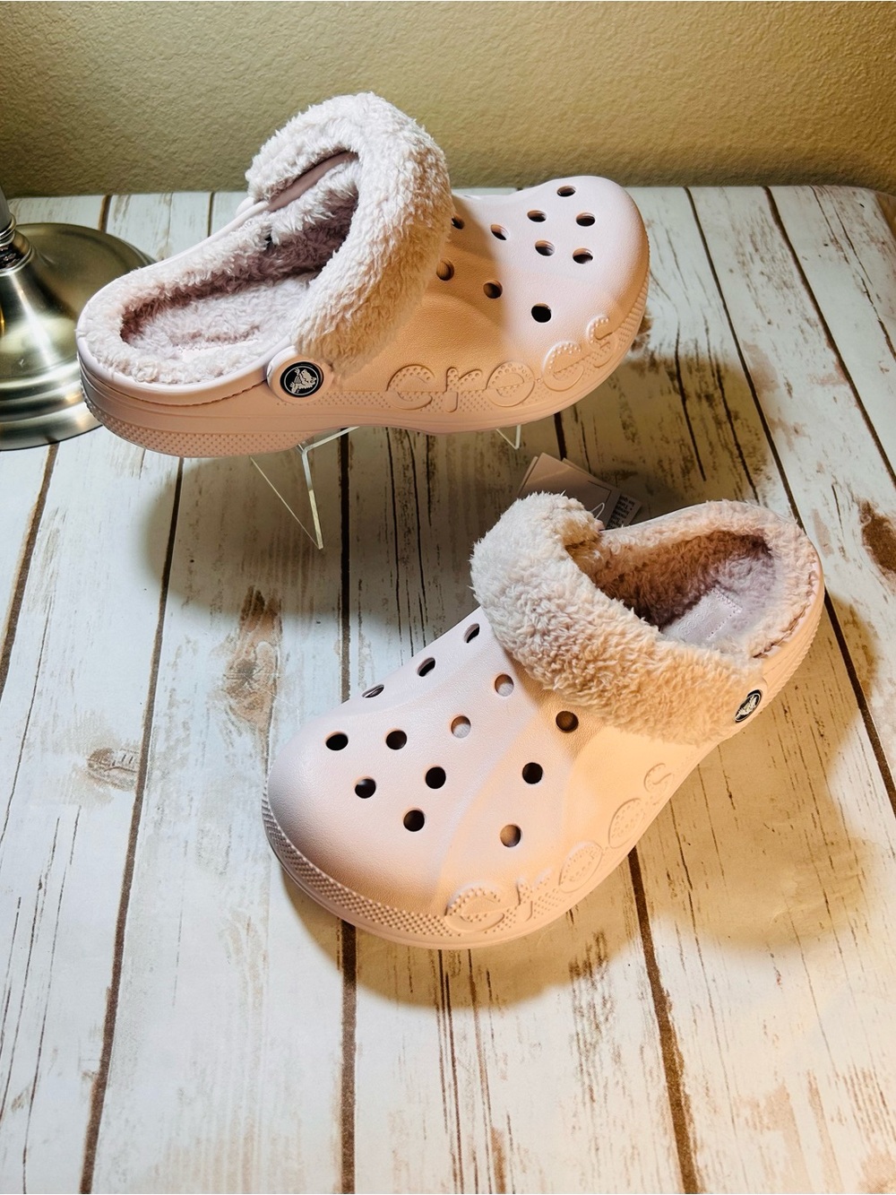 CROCS Classic Clog Baya Lined Fuzzy Strap Pale Pink Women’s Size 8 New - Picture 2 of 6